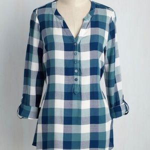 Modcloth Blue Plaid Henly Top